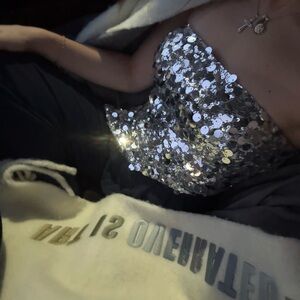 Silver Sequin Strapless Top